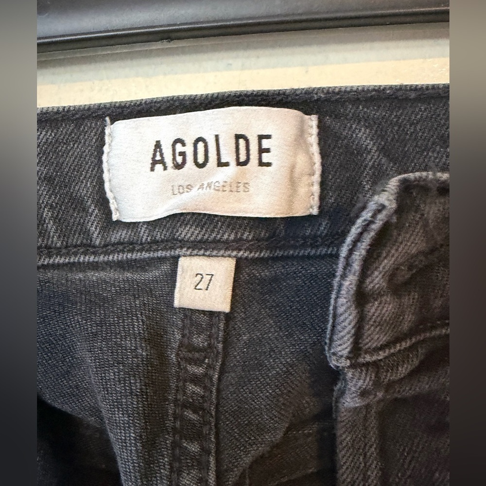AGOLDE black wash button fly straight leg pants size 27 organic cotton blend - Picture 3 of 9